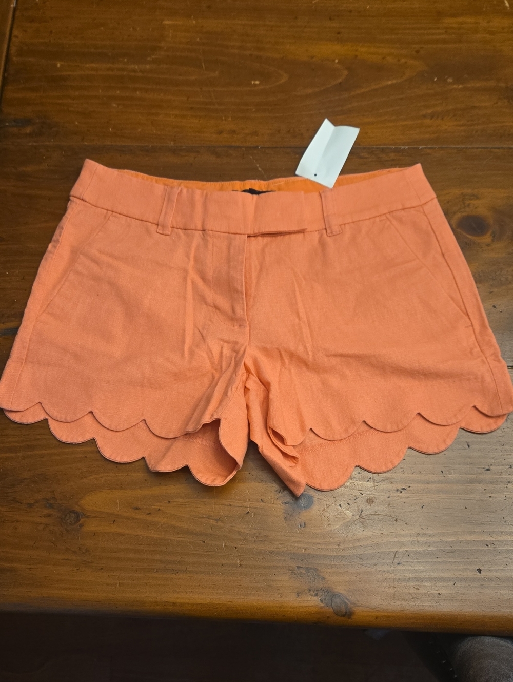 J.Crew Scalloped Linen-Cotton Shorts Coral Size 0 NWT